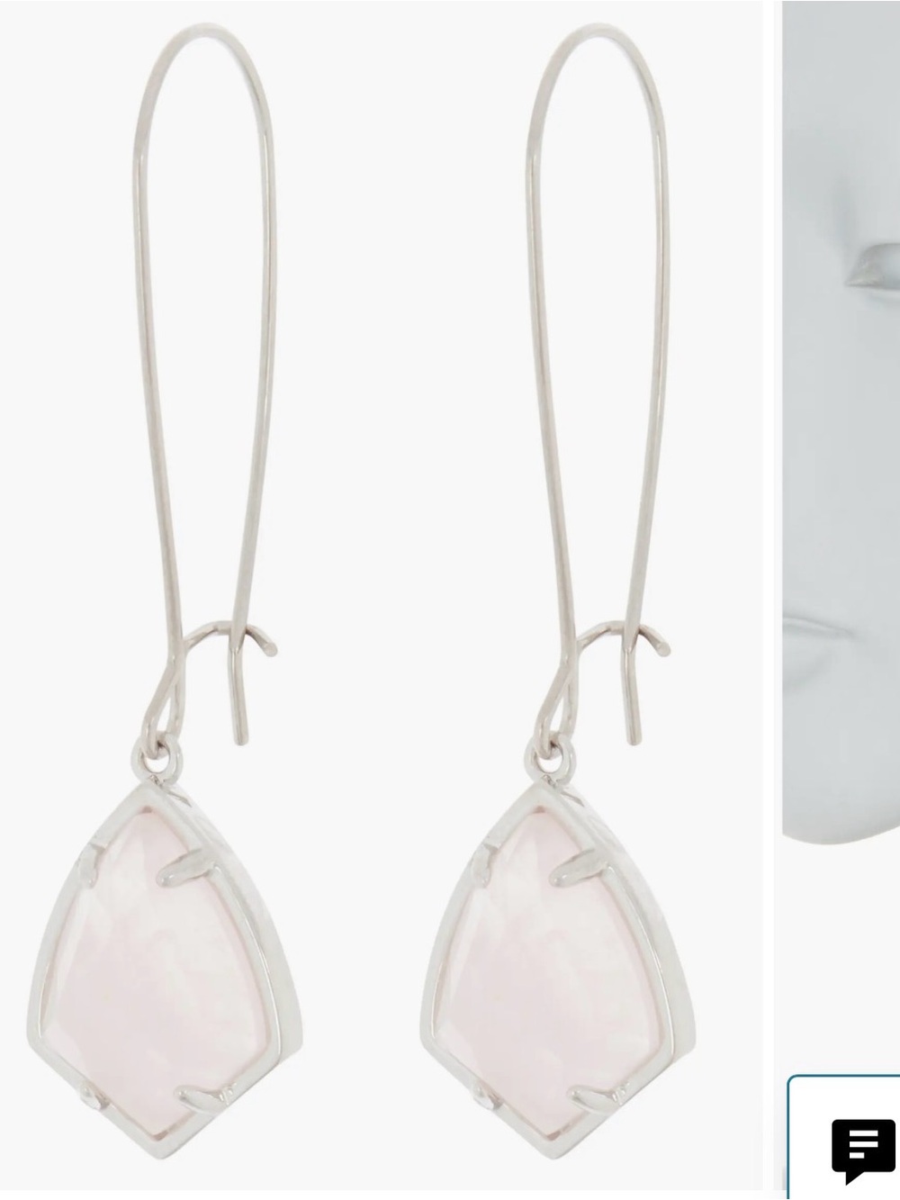 Kendra Scott Carinne Silver Drop Earrings with Rose Quartz stones.
